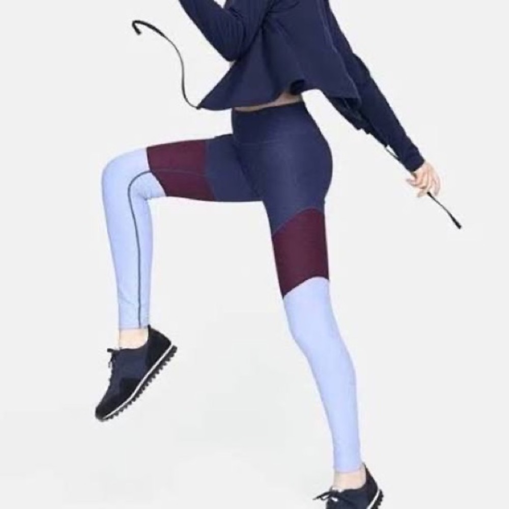 OV Outdoor Voices full length leggings  tricolor navy/maroon/ light blue